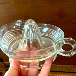 Vintage Pressed Clear Glass Lemon Squeezer Ribbed Citrus Juicer Large